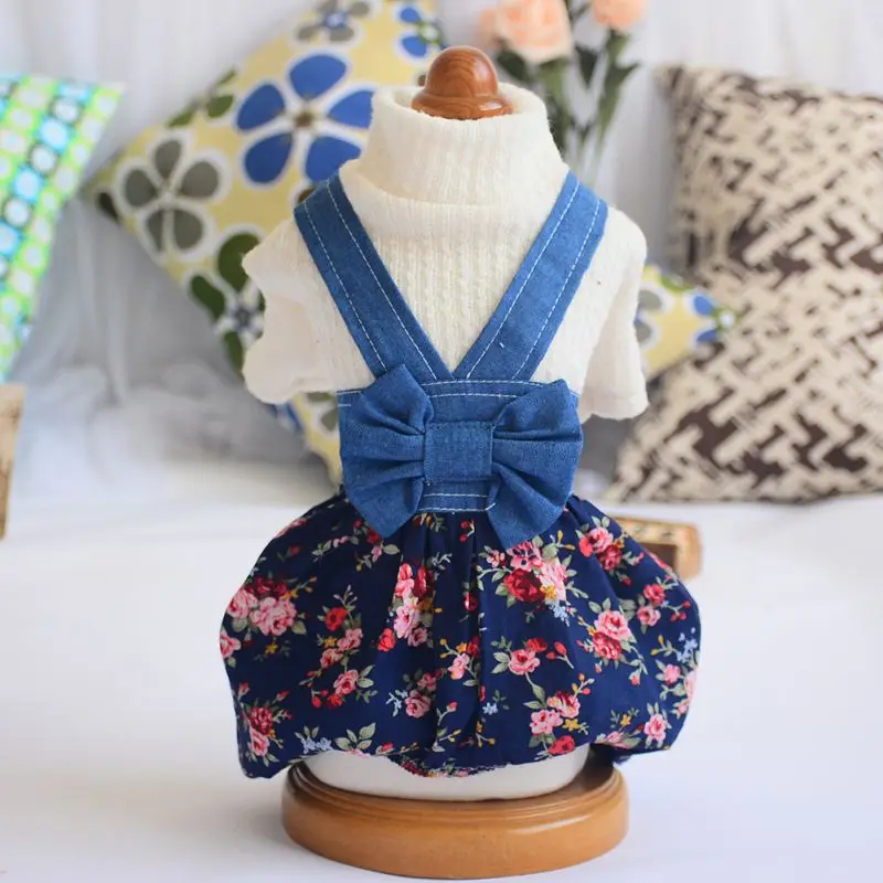 

Denim Pet Dog Clothes Bow Decor Puppy Jumpsuits Clothing For Small Dogs Chihuahua knitted Crops Lantern Shorts Coat Perro