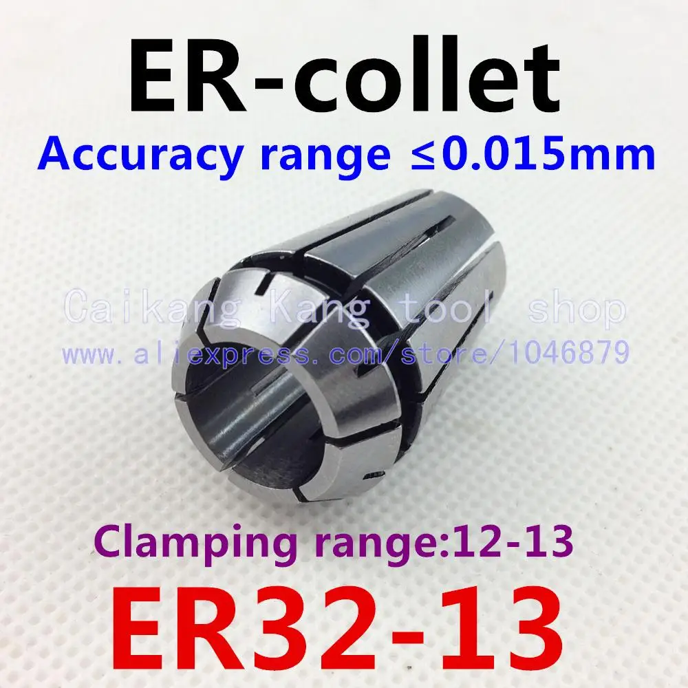 

ER32-13 . ER collet. Collet. Material: 65 Mn spring steel. Accuracy: 0.015mm. Clamping range: 12-13mm. Specifications: ER32-13