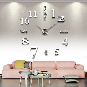 

2016 new Quartz clocks fashion watches 3d real big wall clock rushed mirror sticker diy living room decor