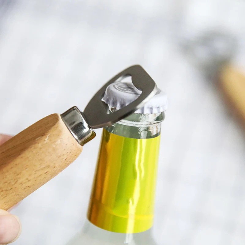 1PC Wood Handle Handheld Bartender Bottle Opener Wine Beer Soda Glass