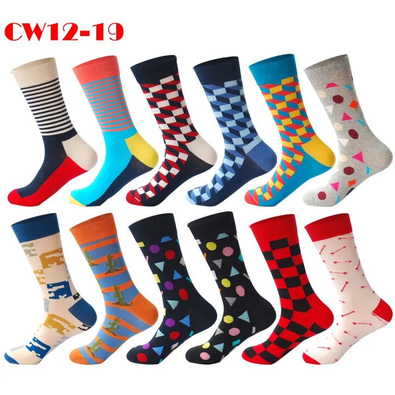 LIONZONE, 12 пар/лот, мужские забавные цветные носки из чесаного хлопка, дюжина упаковок, масляная живопись, персонаж, повседневная одежда, свадебные счастливые носки