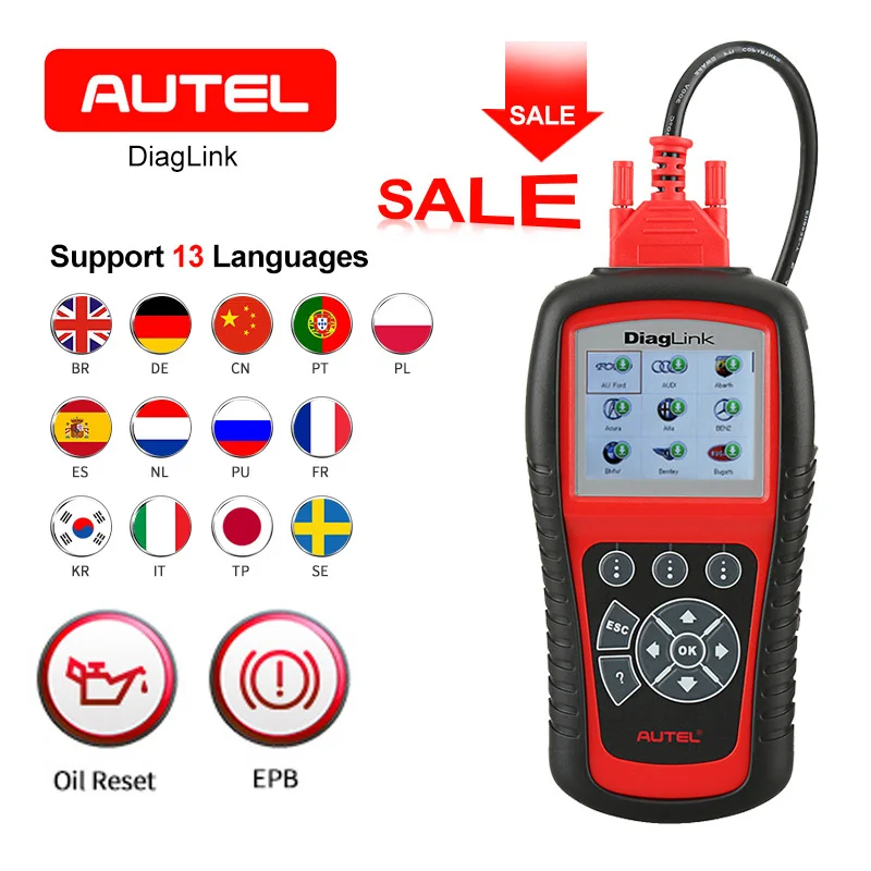 AUTEL Diaglink OBDII EOBD автомобильный диагностический считыватель кода сброс масла SRS EPB ABS