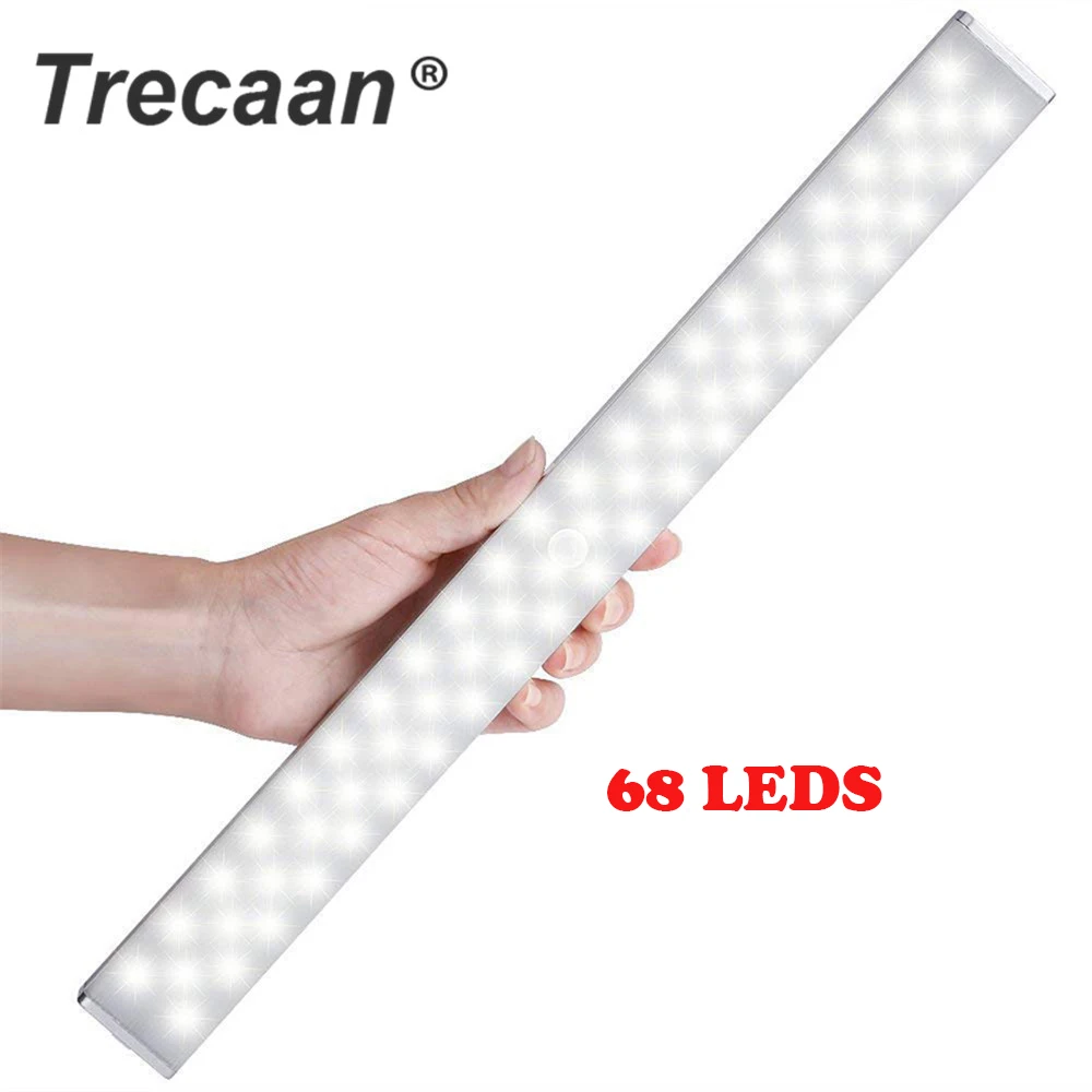 

68 LED Under Cabinet Light USB Rechargeable Dimmable PIR Motion Sensor Cabinet Closet Night Light for Wardrobe Cupboard Kitchen