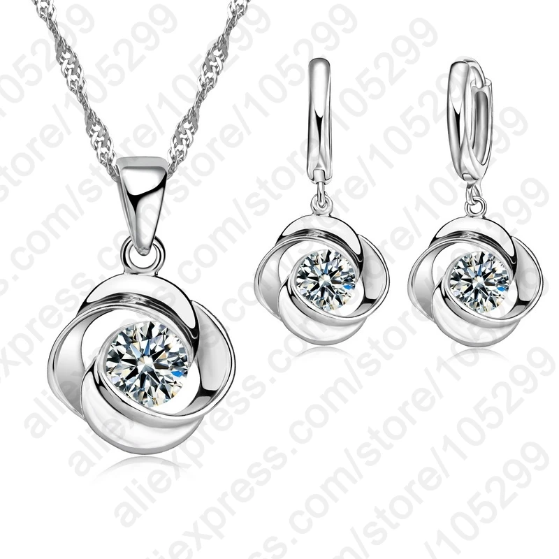 

Newest Rose Shape Pendant 925 Sterling Silver Fine Jewelry Cubic Zircon Necklace For Women Drop Earring Wedding Set