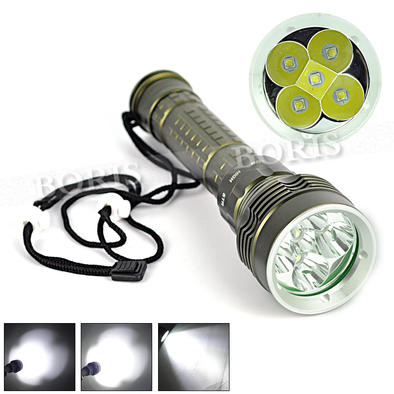 

New Diving 10000 lumens XM-L2 LED Torch 5*L2 LED Flashlight Waterproof Lanterna Lamp Super L2 Linterna LED Light By 18650/26650