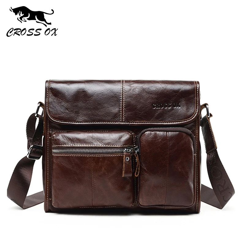 CROSS OX Hot Wax Leather Series Messenger Bag Men Bag Genuine Leather Shoulder Bags Cross Body Bags Vintage Satchel SL395M