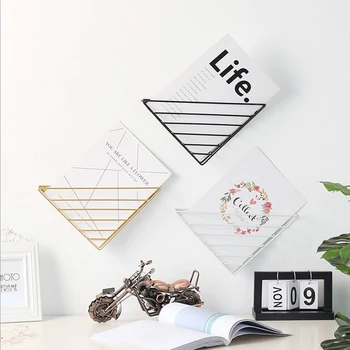 

Geometric Shape Metal Table Storage Basket Nordic Wall Mounted Desk Storage Shelf Basket Magazine Book Organizer Home Decor