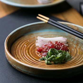 

Japanese style Western creative steak plate ceramic round dessert dish with thick edge polishing