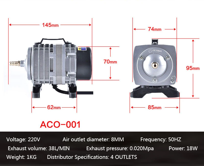 Ресун ACO-001 культура Аквариум Пруд воздушный насос электромагнитный кислородный насос воздушный насос кислородный насос 18 Вт