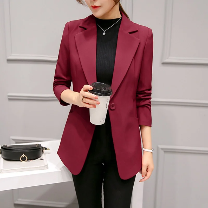 Women Suit Jackets Work Office Outwear Top Blazer Summer Short Design Long Sleeve Blazer Feminino Wine Red Navy blue Gray