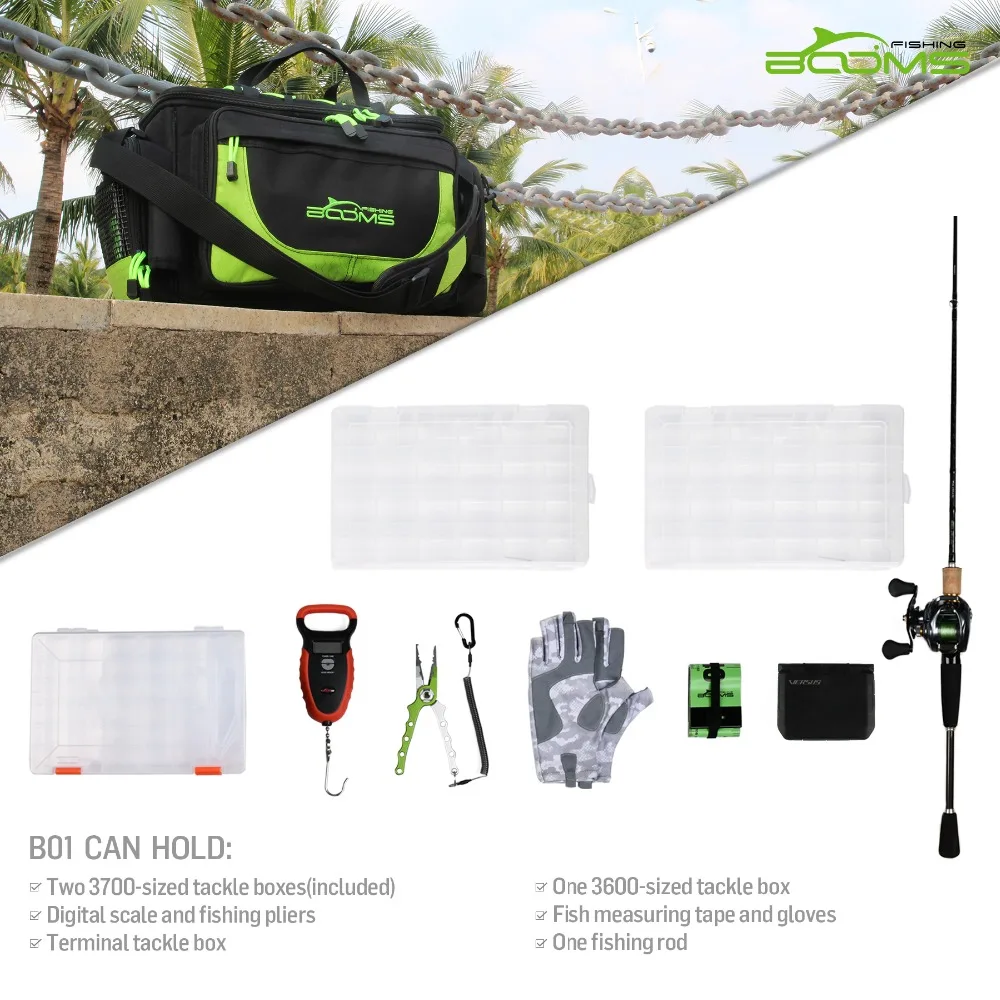 Booms Fishing B01 Outdoor Lure Fishing Shoulder Bag Multifunctional Large Capacity Bags with 2 Tackle Boxes Camping Cycling Pack
