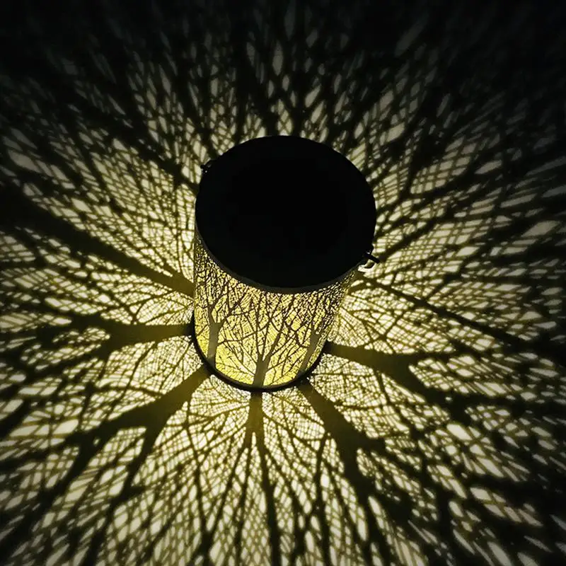 Outdoor Lighting Solar Powered LED Hanging Lantern Cylindrical Forest Light Garden Yard Lawn Decoration Lamp Warm White