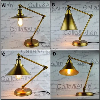 

brass finish metal lampshade reading light with switch and plug industrial sconce lamp for desk, bedroom bedside reading light
