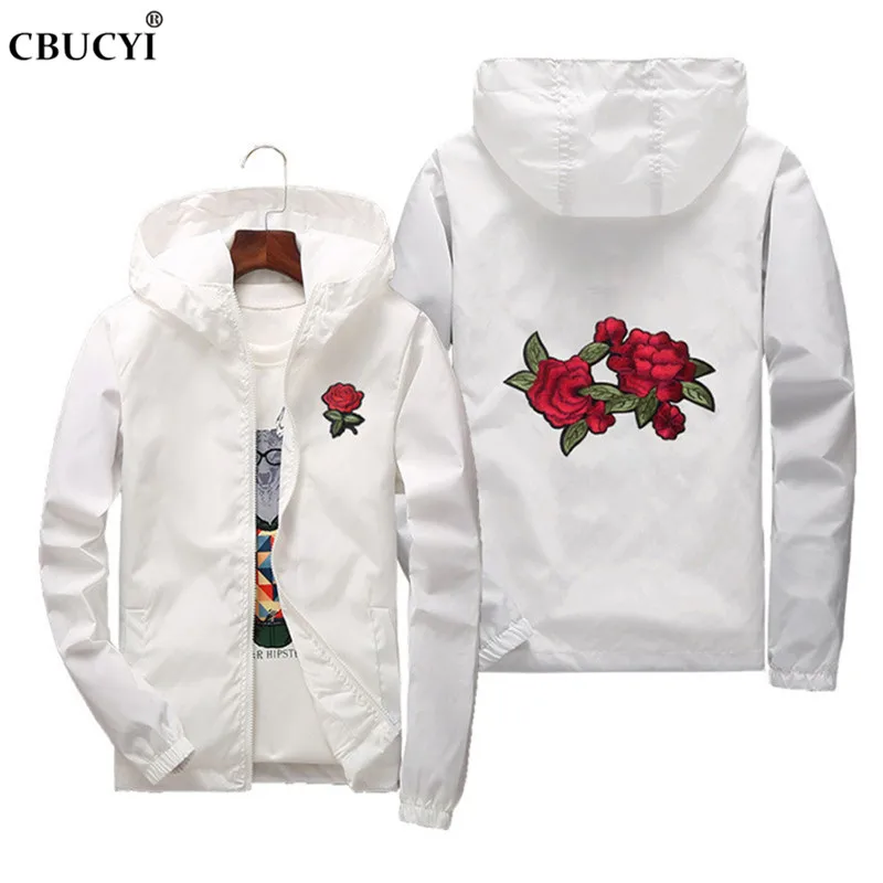 

2018 new thin jacket men and women rose university embroidery jacket, fashion casual unisex windbreaker 8 color plus code 7XL