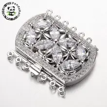 Латунная коробка с кубическим цирконием, застежки, металлические ювелирные изделия для DIY, золотой, черный, Платиновый, многожильный, 34x43x9 мм, отверстие: 1,5& 2,5 мм