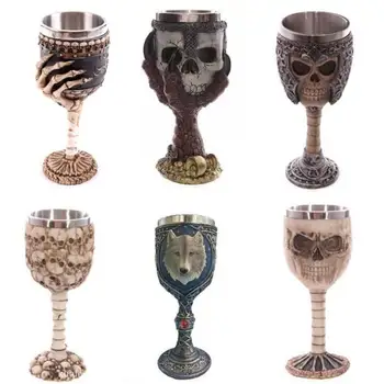 

Retro Dragon Resin Stainless Steel Beer Mug Skull Knight BEST Halloween Gifts Bar Drinkware Coffee Cup Creative Steel&Resin Wine