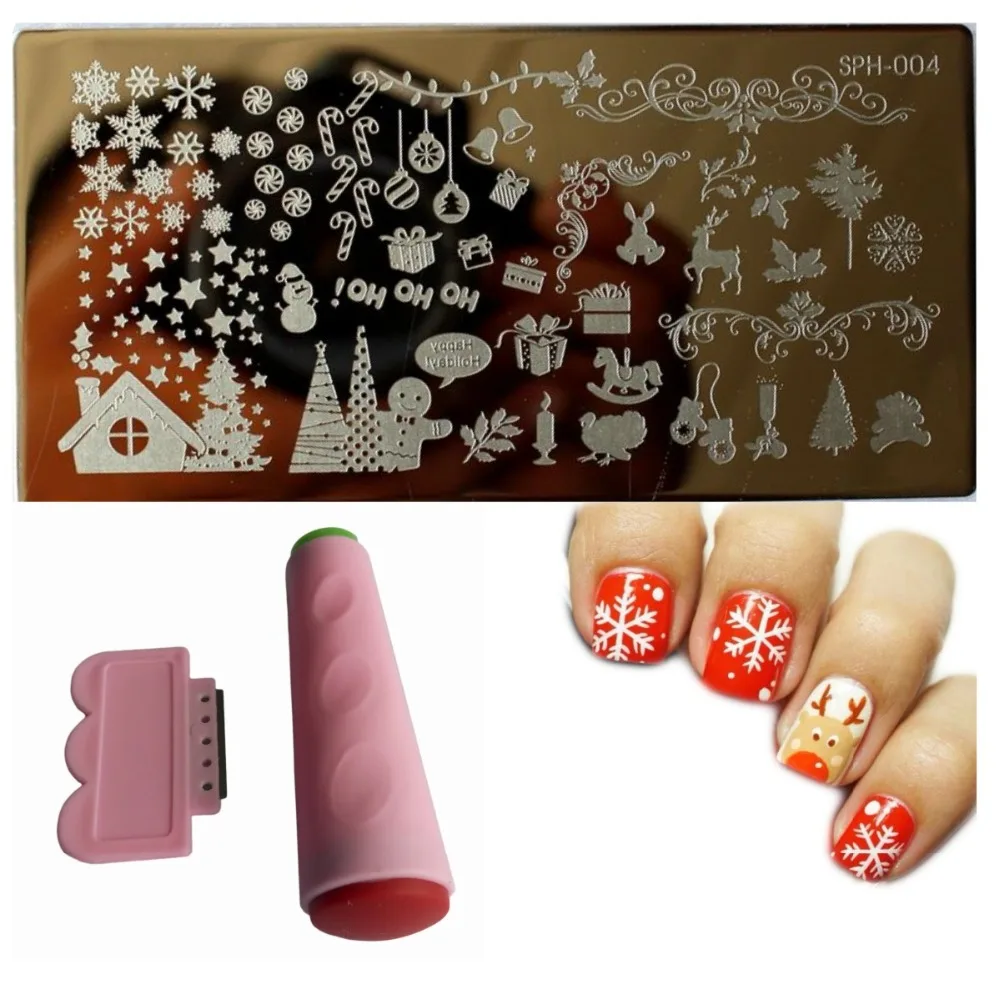 

3Pcs/Lot Christmas Stamping 1 Nail Art Image Plate+1 2-Sides Stamper Scraper Knife Set Halloween theme DIY Stamp Template JW116