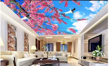 

3d wallpaper custom photo non-woven mural Peach blossoms sky flower 3d wall murals wallpaper ceiling room decoration painting