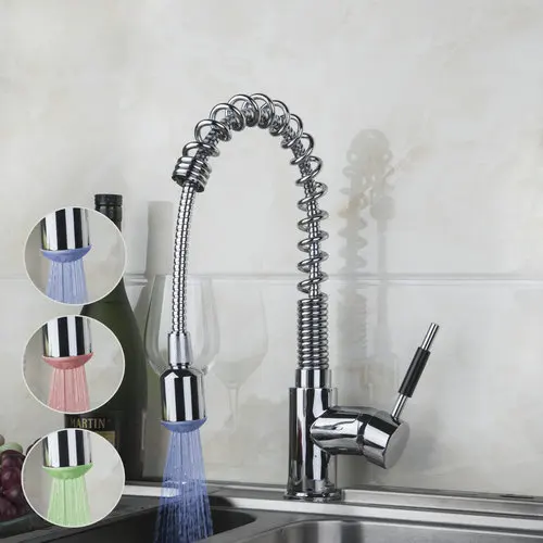 Kitchen Basign Sink Faucet Cozinha Torneira LED Light Pull Out Swivel Deck Mounted Single Hole Chrome
