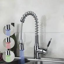 Кухня basign раковина кран Cozinha torneira светодиодные вытащить поворотный бортике одно отверстие Chrome смесители и краны
