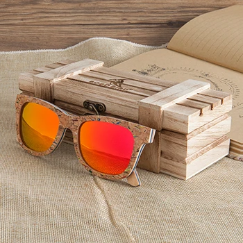 BOBO BIRD брендовая с деревянной солнцезащитные очки для женщин и мужчин Роскошные поляризованные цветные солнцезащитные очки ретро с памятным подарком для дропшиппинг AG021 - Цвет линз: red with box 1