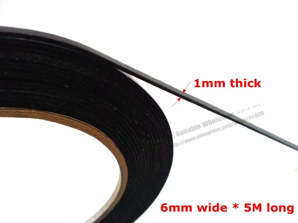 (1 мм толщиной) 6 мм * 5 м двусторонняя клейкая черная пена Клейкие ленты для телефона Планшеты Дисплей pcb пыле