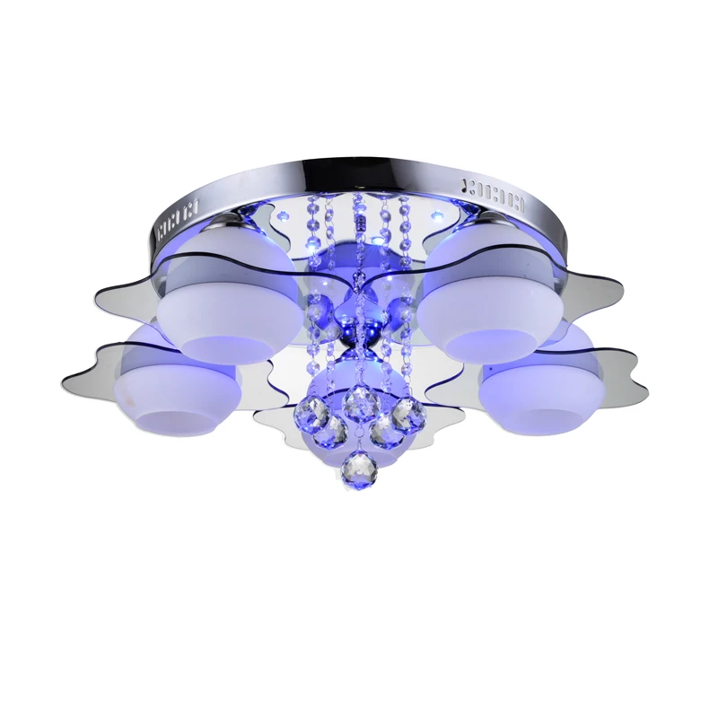 Modern Ceiling Light E26 E27 5 Lights with Red Blue Leds Crystal Acrylic Glass Flush Mount