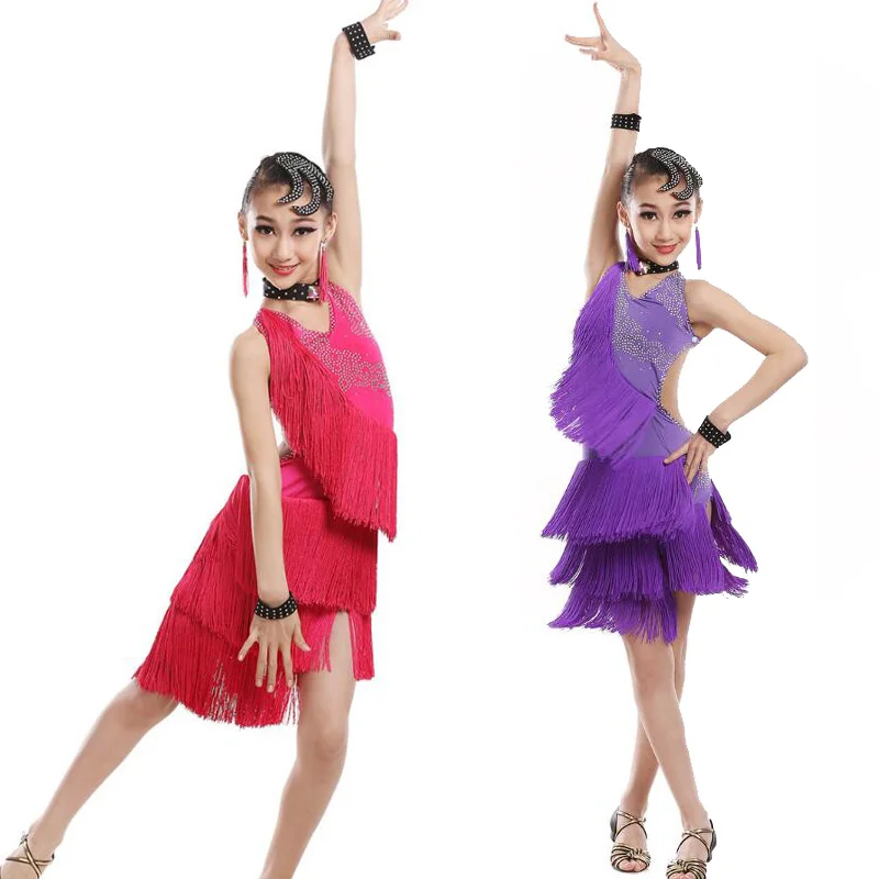 Блестками соревнования по фигурному катанию платья Дети Костюмы для латиноамериканских танцев Танцы конкурс Танцы одежда костюм Salsa Танцы платье Костюмы для девочки