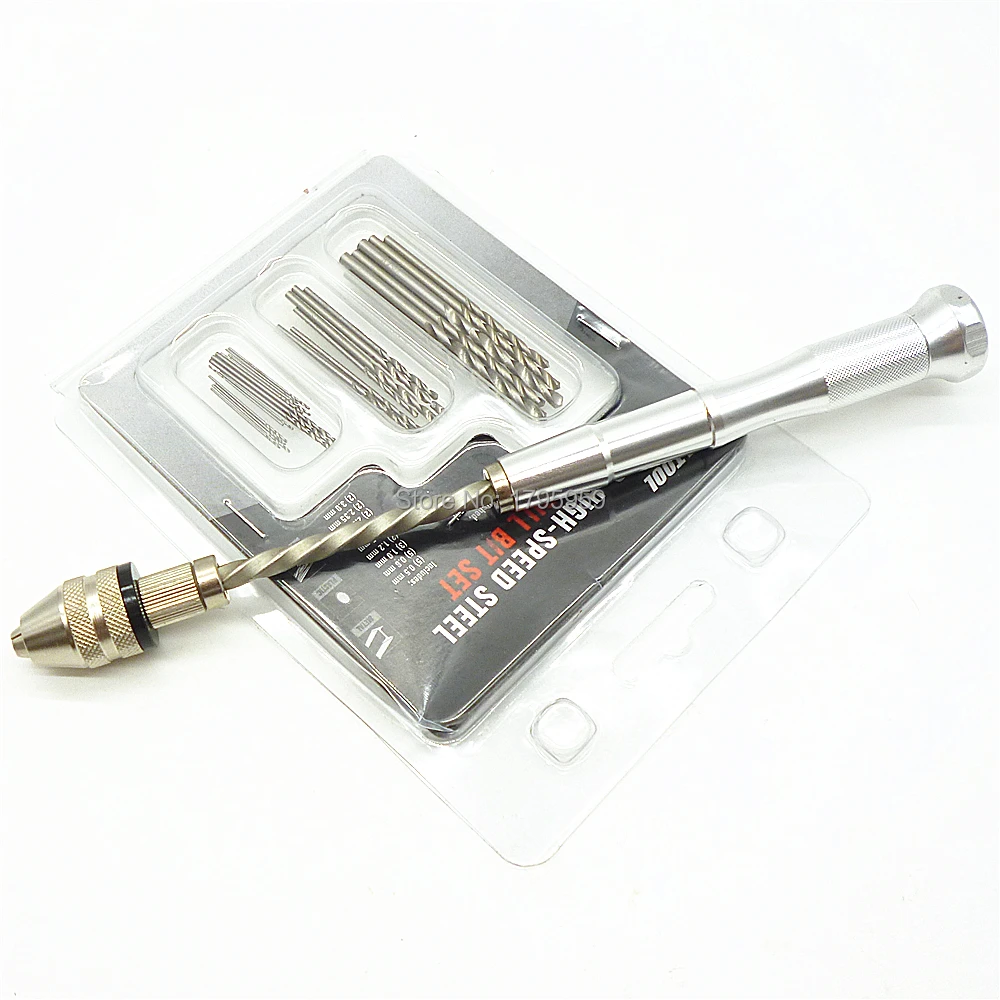 Mini Semi-Automatic Hand Drill Keyless Chuck Clamping Range 0.3-3.2mm With 25pc HSS Twist Micro-Drill Bits Set 0.5mm-3mm | Инструменты