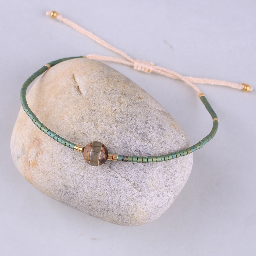 Lucky натуральный камень очаровательный браслет из бисера Тибетский одна линия Полосатый дзи ручной работы браслет из нескольких нитей Штабелируемый женский подарок