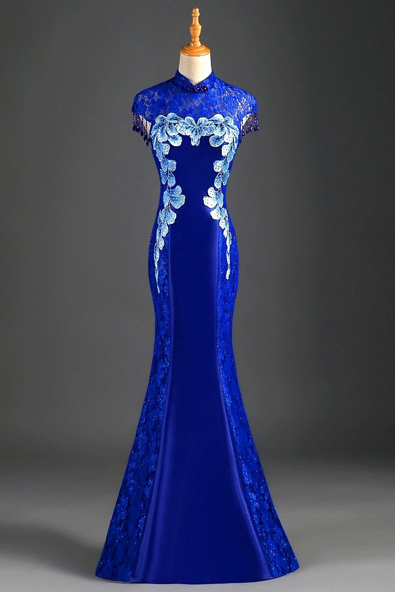 Bordado de lentejuelas vestidos de noche largo sirena Formal baile de graduación fiesta chino tradicional vestido Oriental 2019 nuevo estilo qipao vestido - 5