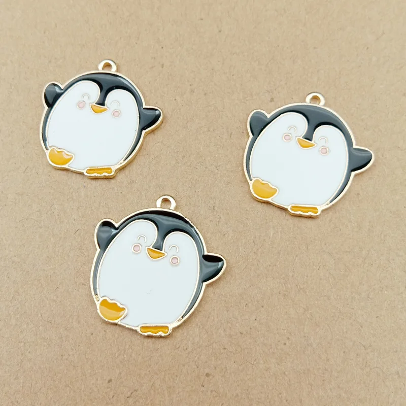 10pcs 22x22mm cartoon penguin charms enamel charm for jewelry making and crafting charm fashion pendant