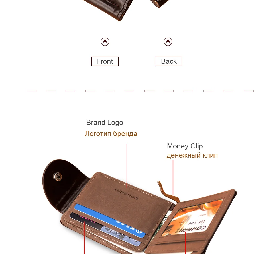 COHEART, высокое качество, мужской кошелек, зажим для денег, мини-кошельки, мужской, винтажный стиль, коричневый, серый, на застежке, кошелек, кожаный, для карт, с зажимом