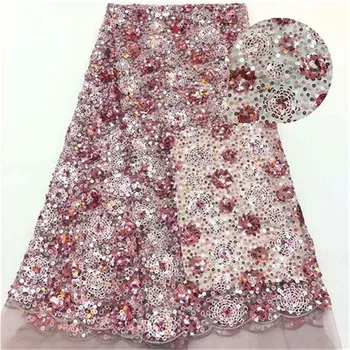 

Latest African Lace 2019 3d Flowers Embroidery Dress Net Lace French High Quality Lace Fabric Sequence Lace Fabric