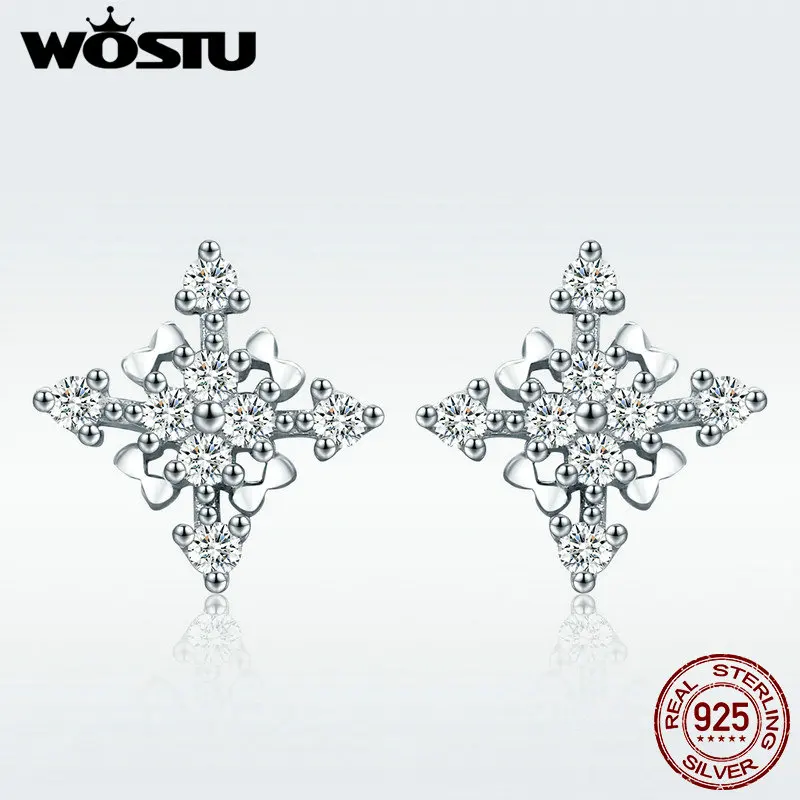 

WOSTU New Arrival Real 925 Sterling Silver Snowflake Small Stud Earrings for Women Fashion Brand S925 Silver Jewelry Gift DXE350