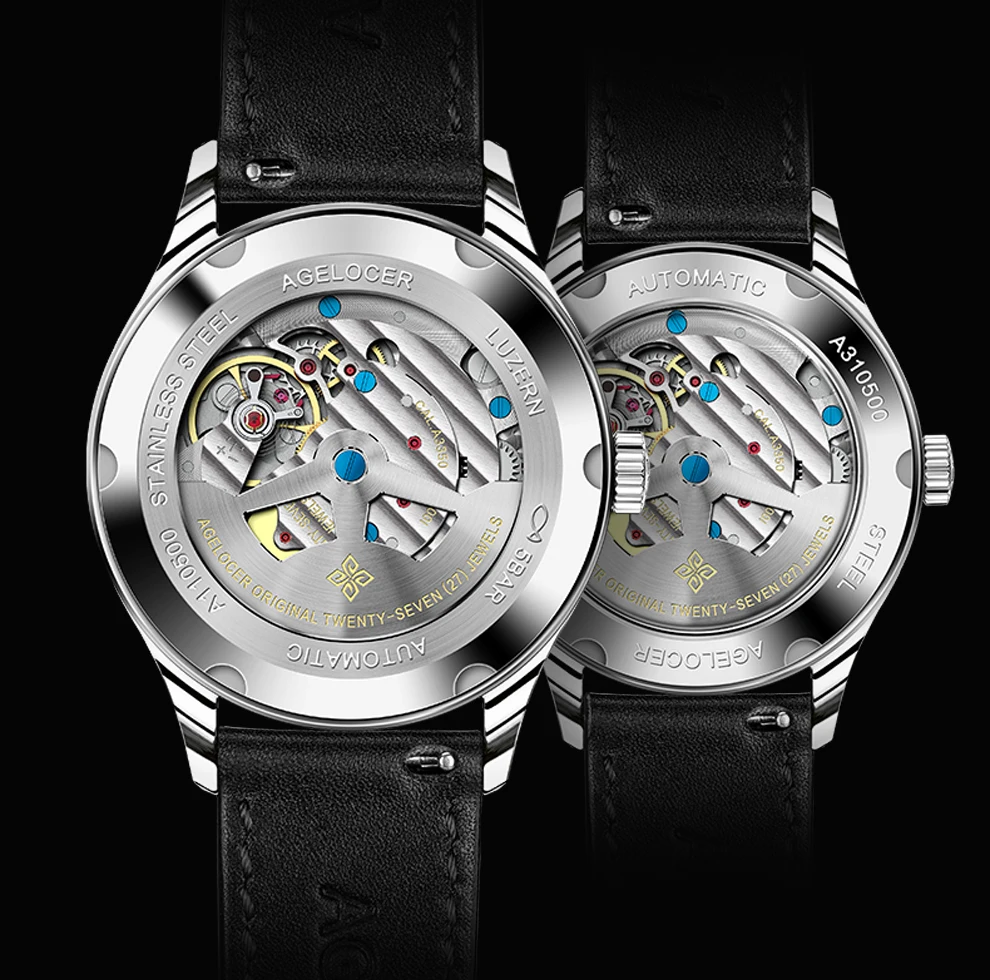 Agelocer Роскошные брендовые автоматические часы мужские женские часы из натуральной кожи парные часы 1203A1
