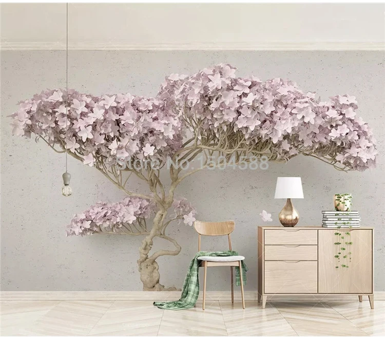 На заказ любой размер настенная бумага Современная фиолетовая елка фото настенная бумага Гостиная ТВ украшение для дивана стена 3D Прямая