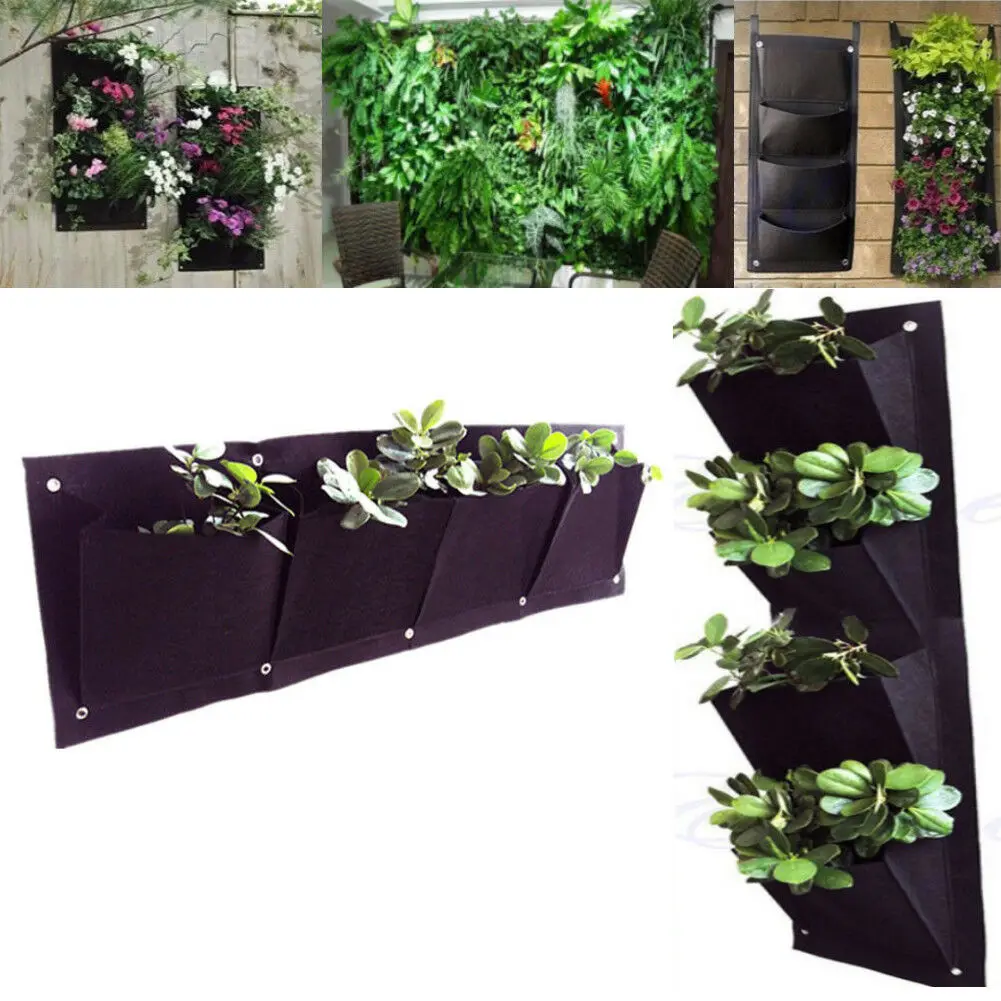 

2019 Newest Fashion Home Decor 4 Pocket Planting Bag Solid Wall Vertical Greening Hanging Garden Outdoor Hot Sale