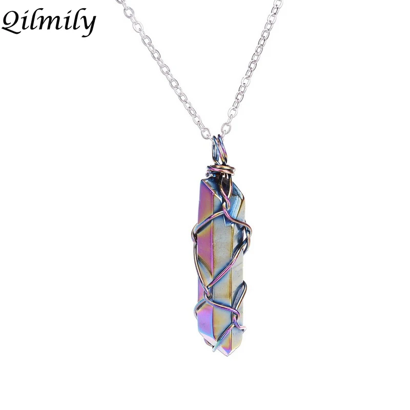 

Qilmily Irregular Multi Color Natural Stone Quartz for Women Men Wrapped Raw Handmade Crystal Healing Jewelry Gifts ZS3211