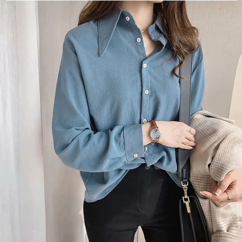 

Casual Loose Women Shirts Collar Plus Size Blouse Long Sleeve Buttons Shirt Women Tops