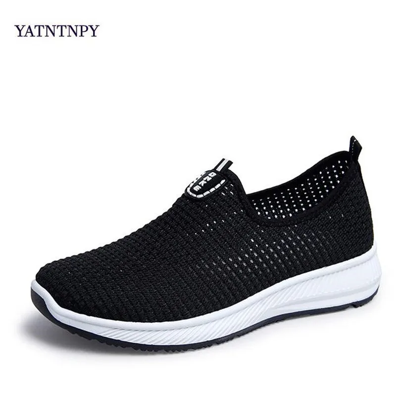 YATNTNPY Fashion Breathable Mesh Men Shoes Non-slip Rubber Sole Man Shoes 2019 Summer Autumn Plus Size 39-44 Male Black Shoes