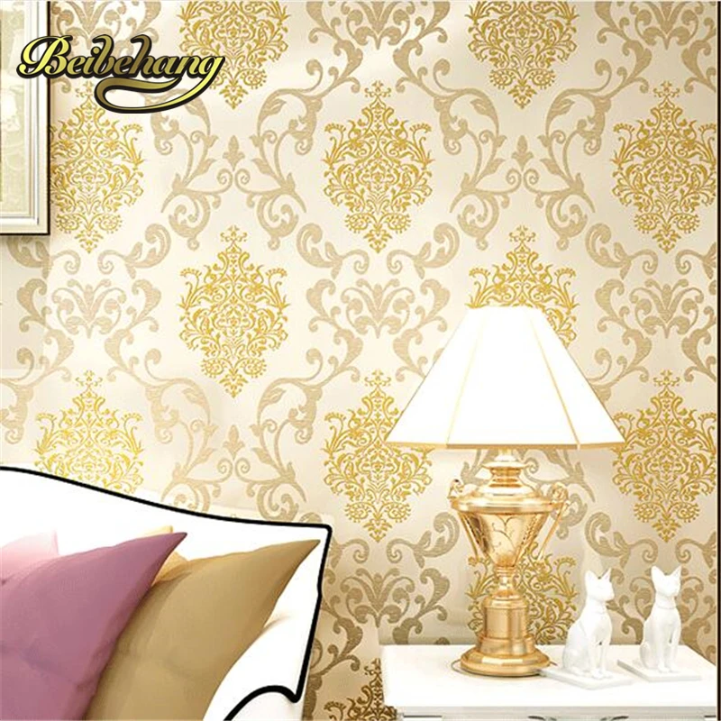 

beibehang Continental sprinkle gold three-dimensional non-woven Damascus living room TV backdrop bedroom TV wall wallpaper