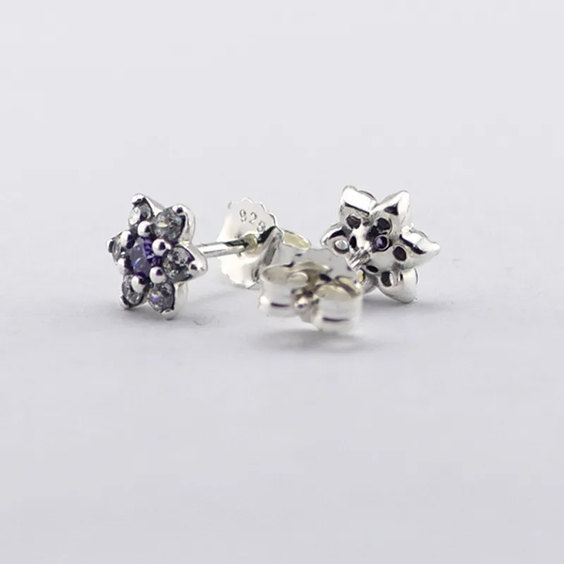 2016 Spring Jewelry Forget Me Not Earrings For Women Jewelry 925-Sterling-Silver Purple&Clear CZ Earring Women Fine Jewelry (3)