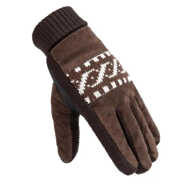 YHETERNAL, Новое поступление, мужские перчатки из натуральной свиной кожи, зимние перчатки, мужские морозостойкие теплые вязаные перчатки, лоскутные перчатки - Цвет: Coffee1