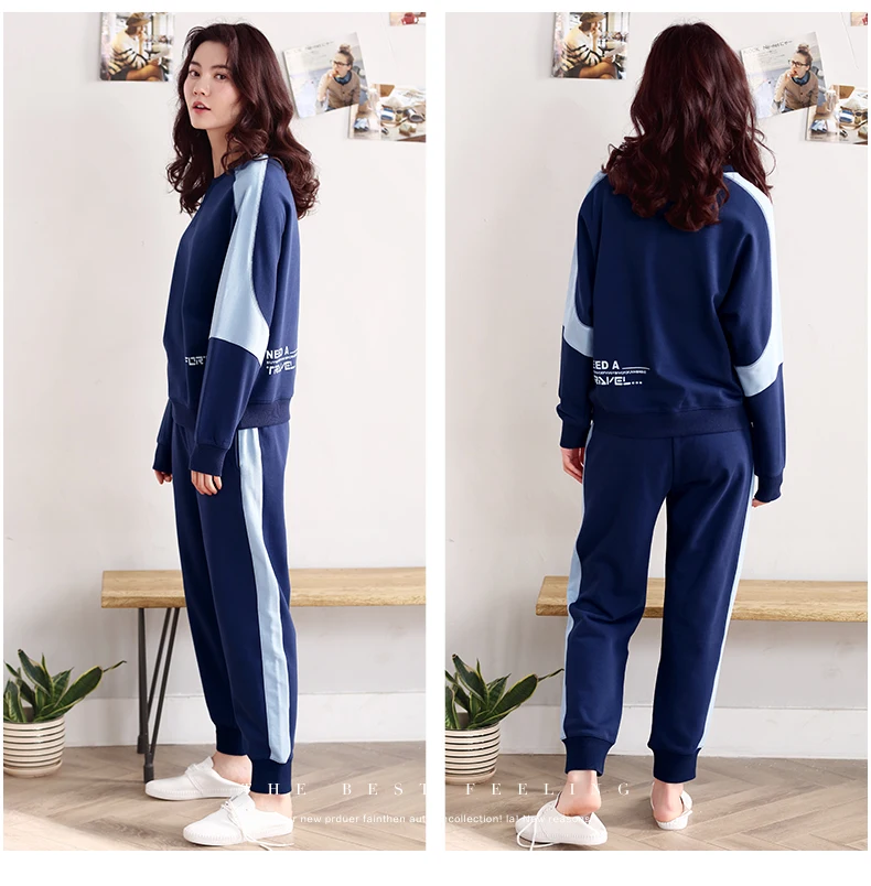 Women's sports pajamas autumn cotton long-sleeved home service size ladies suit loose tops plus elastic pants two sets of women's pajamas (21)