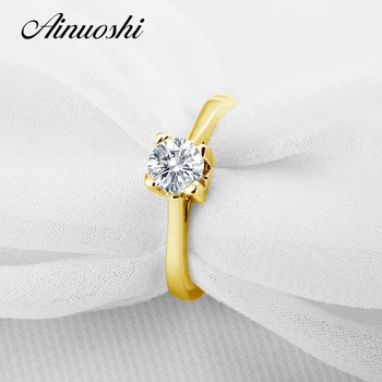 

AINUOSHI 14K Solid White/Yellow Gold Wedding Ring Solitaire 0.8 ct Simulated Diamond 4 Claws Bague Engagement Ring for Women