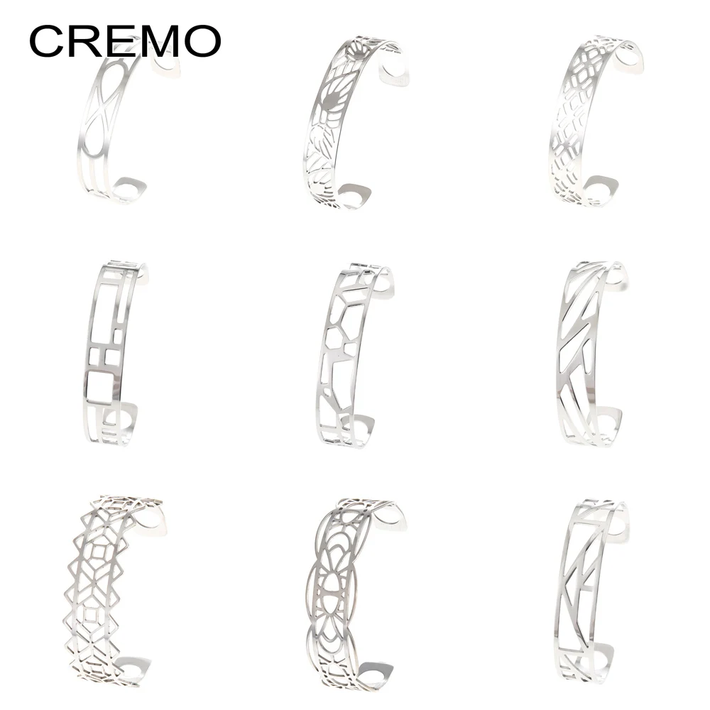 

DIY Hollow Bracelets Argent Cuff Bangles For Women Bijoux Cremo Stainless Steel Bracelets Manchette Reversible Leather Bangles
