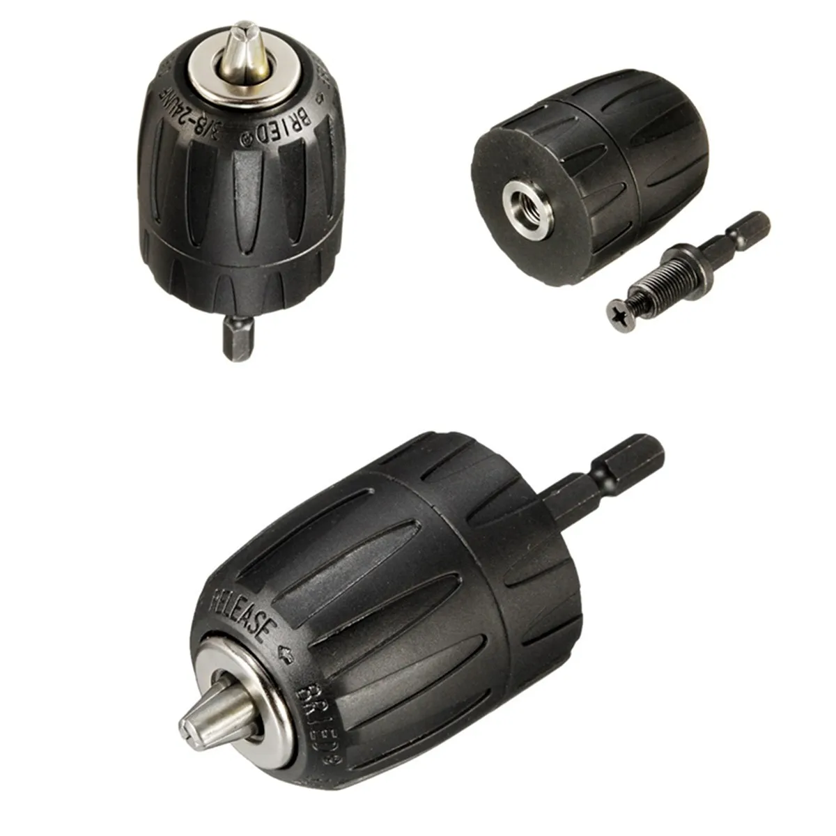 

1Pcs 0.8-10mm Drill Keyless Chuck Plastic Sleeves 3/8"-24UNF + 1/4" With Hex Chuck Adapter Professional Hardware Tool Part