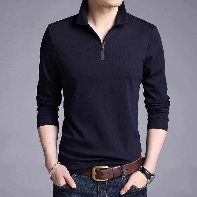 High Quality Solid Color Full Sleeve Men's Tee Shirts Tops Polos Shirt