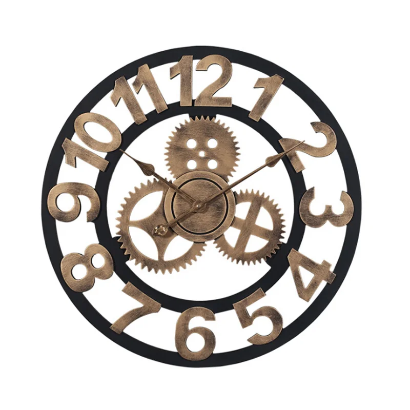 

Wall clock 3D retro rustic decorative luxury art big gear wooden vintage large Handmade Oversized wall clock for gift 20 inches